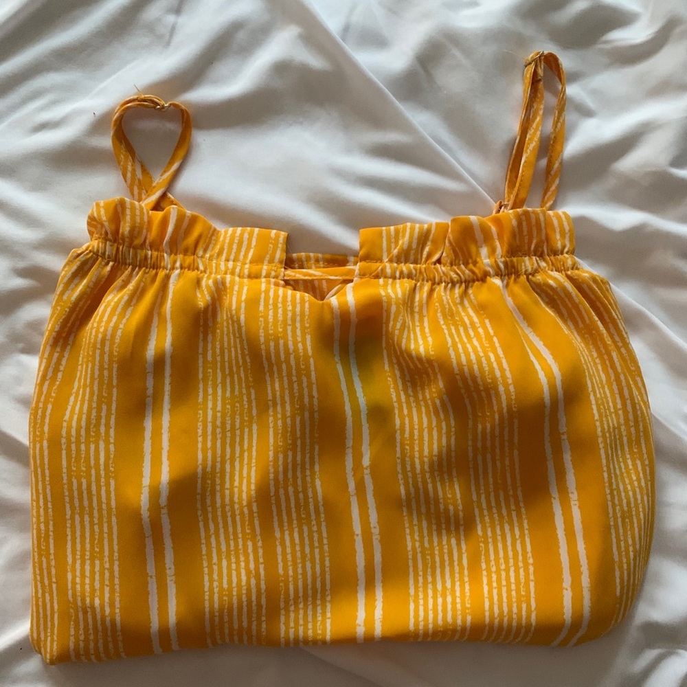 yellow stripped long sleeve off the shoulder top